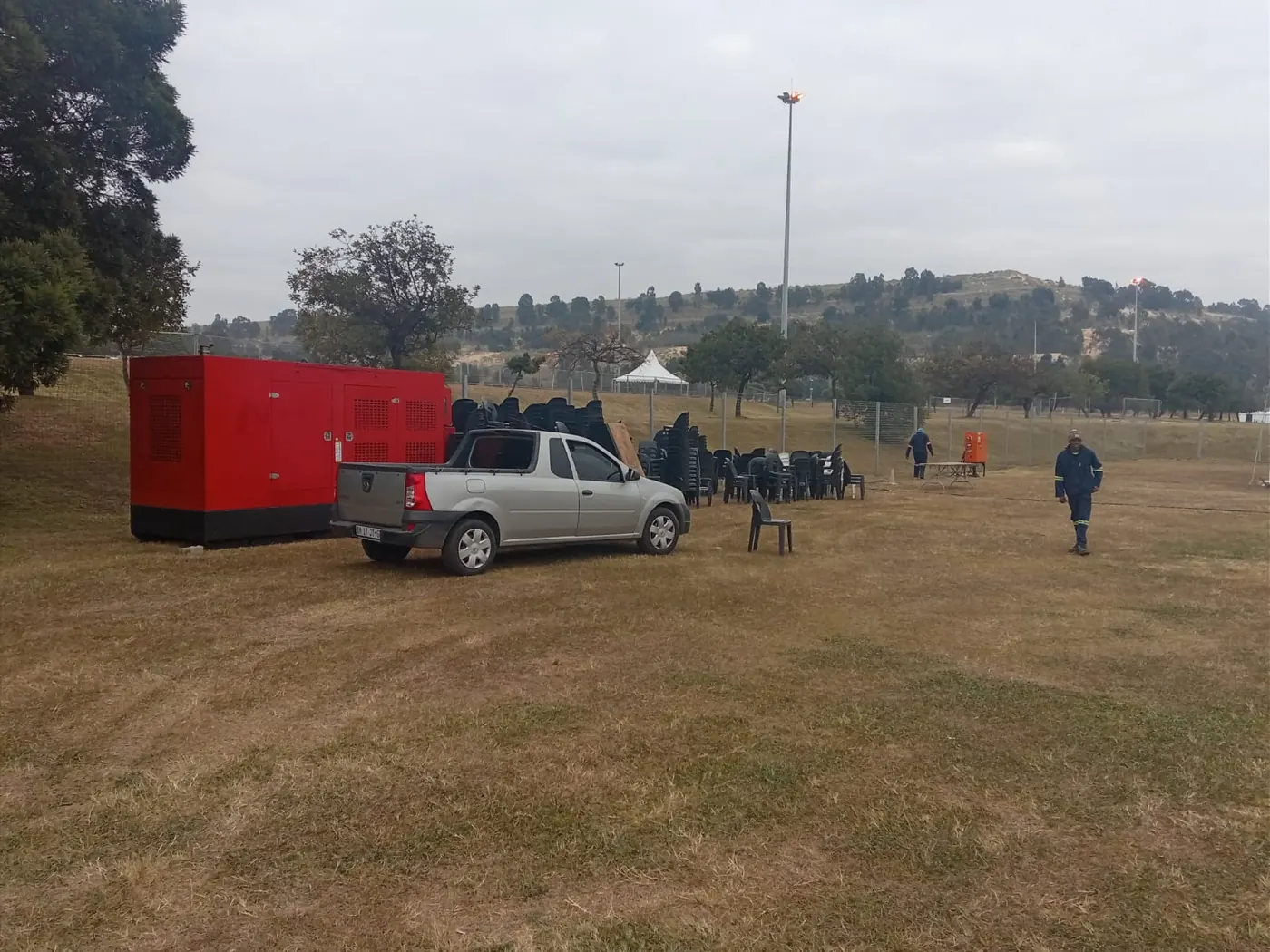 Generators and site vehicles on open ground